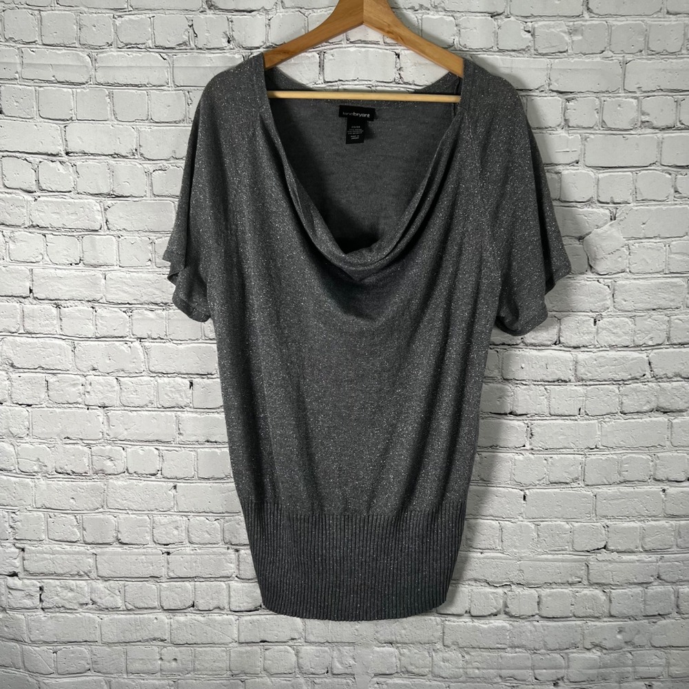 Lane Bryant Gray Metallic Cowl Neck Knit Sweater Short Sleeve Plus Size 22/24